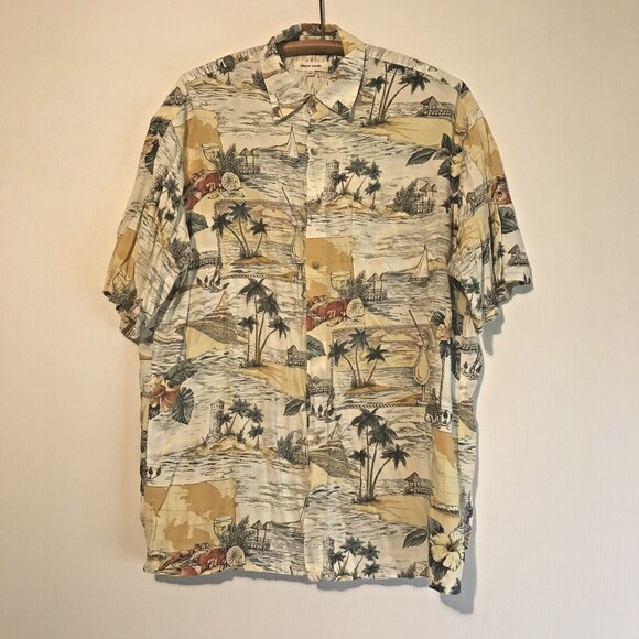Vintage Pierre Cardin Hawaiian Beach Shirt Aloha Summer Men L Rayon Button Up SS - Picture 1 of 6